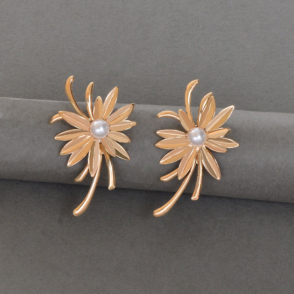 Bijoux Jewellery Pearl Decoration Gold Flower Stud Exaggerated Pierced Earrings