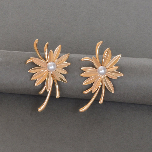 Bijoux Jewellery Pearl Decoration Gold Flower Stud Exaggerated Pierced Earrings