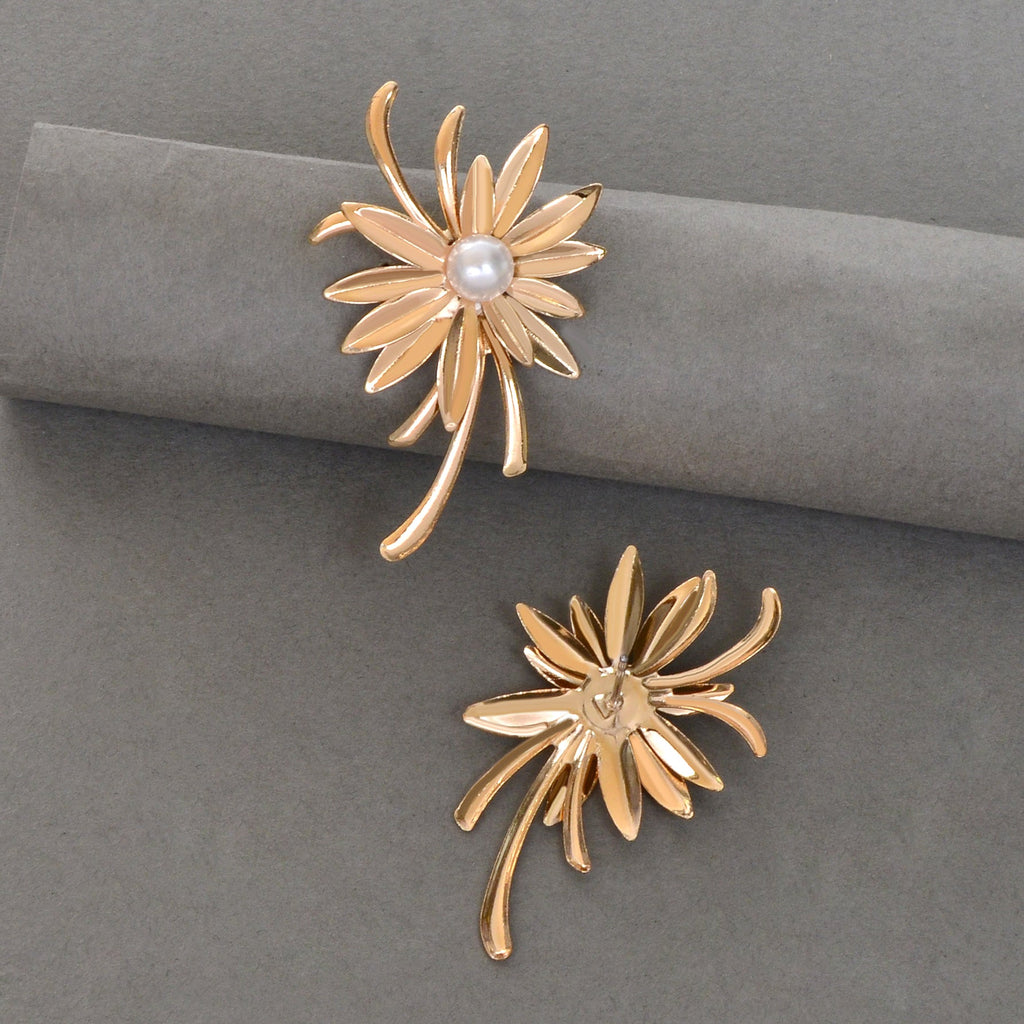 Bijoux Jewellery Pearl Decoration Gold Flower Stud Exaggerated Pierced Earrings