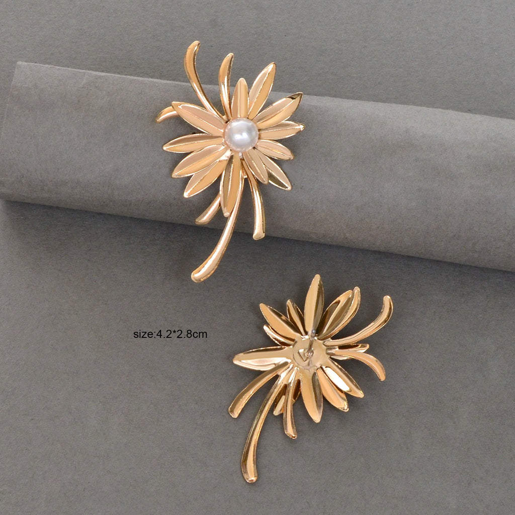 Bijoux Jewellery Pearl Decoration Gold Flower Stud Exaggerated Pierced Earrings