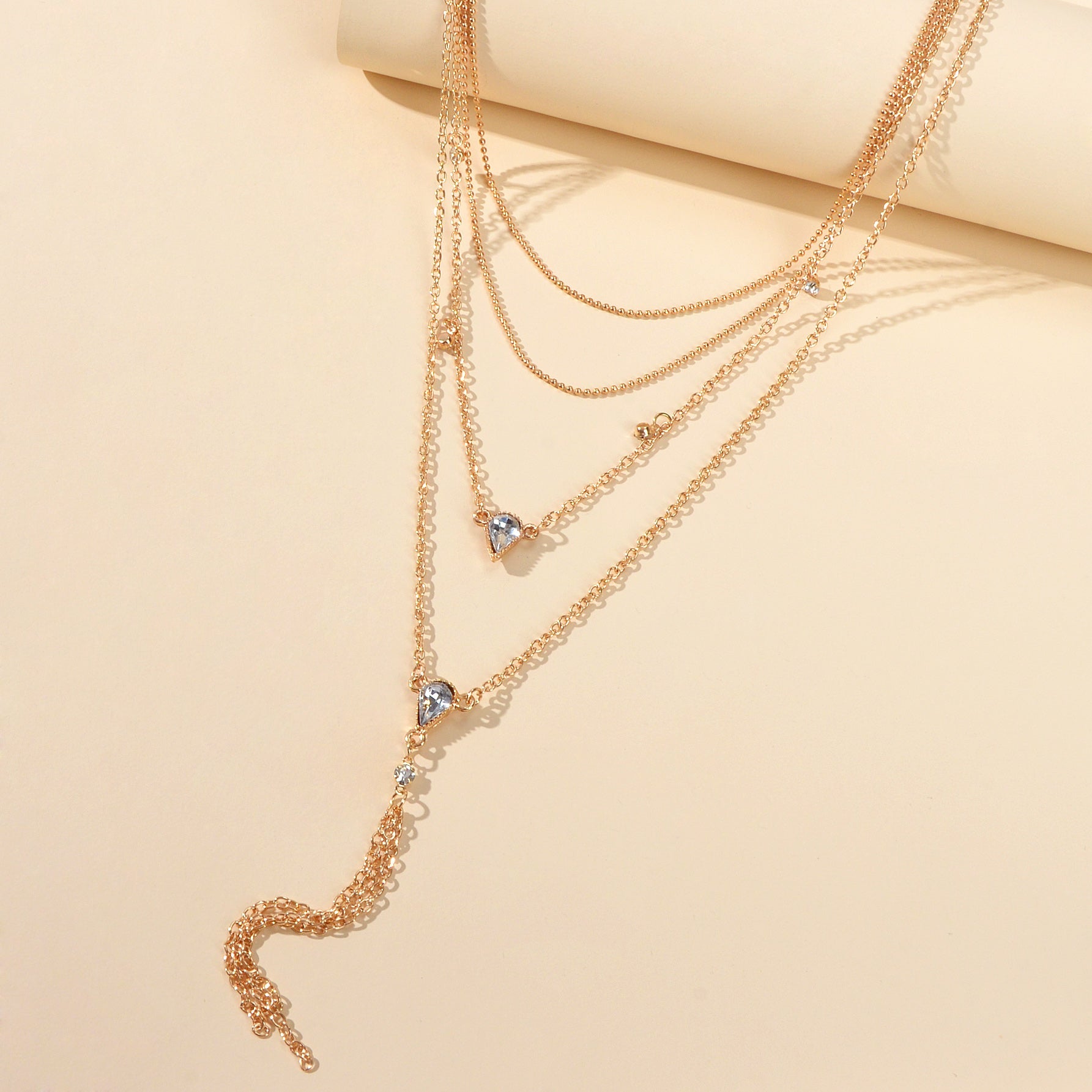 Statement Jewellery Rhinestone Multi-layer Gold Chain Tassel Pendant Necklace