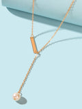 Designer Jewelry Gold Chain Geometric Bar Lariat Y-Shaped Pearl Pendant Necklace