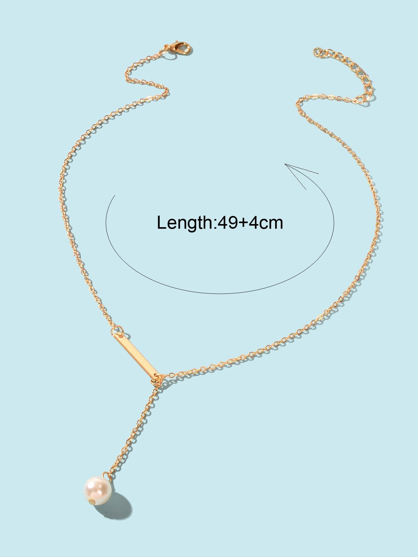 Designer Jewelry Gold Chain Geometric Bar Lariat Y-Shaped Pearl Pendant Necklace