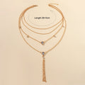 Statement Jewellery Rhinestone Multi-layer Gold Chain Tassel Pendant Necklace