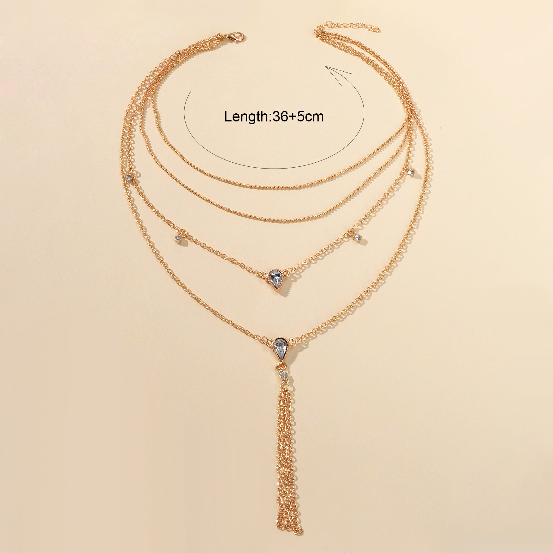 Statement Jewellery Rhinestone Multi-layer Gold Chain Tassel Pendant Necklace